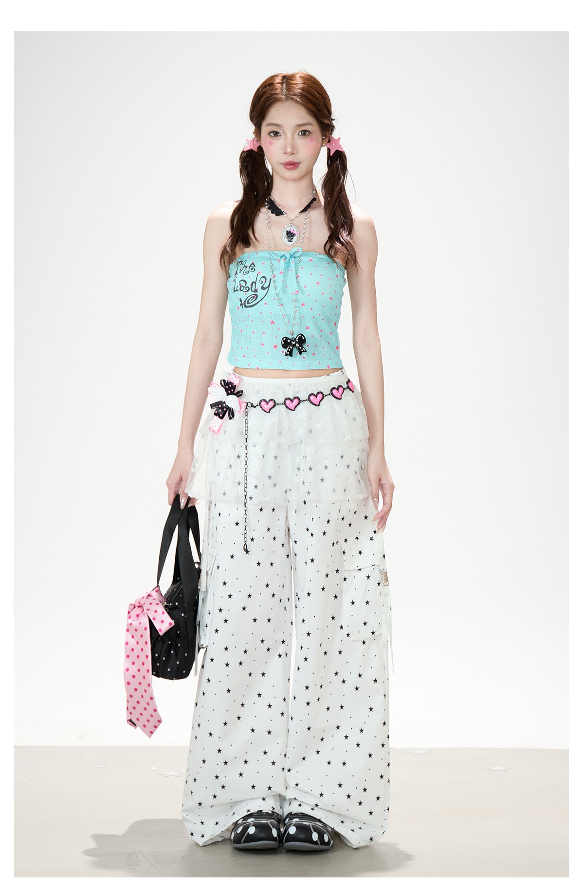 Allover Star Cargo Wide Leg Pants