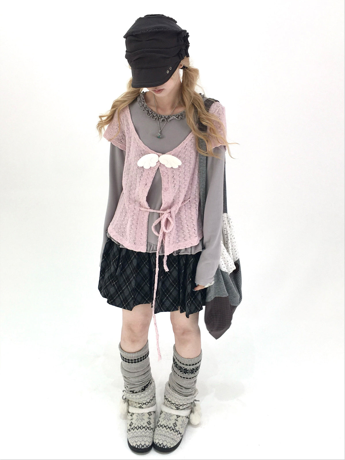 Blush Angel Wing Faux-Layer Knit Long Sleeve Top