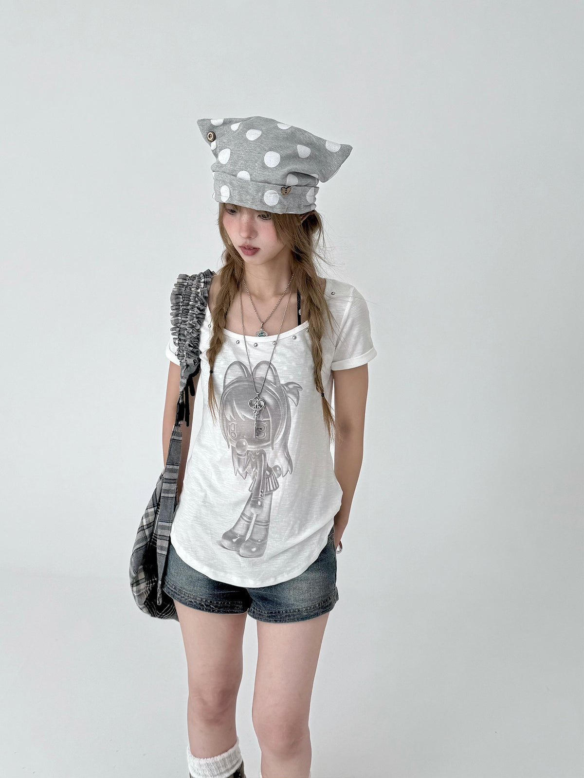 Gray Polka Dot Cat Ear Adjustable Hat (Preorder)