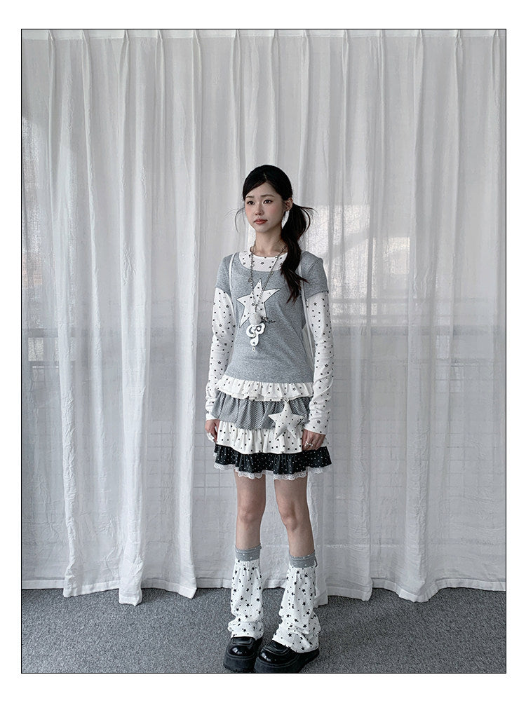 Star Appliqué Layered Long Sleeve Top