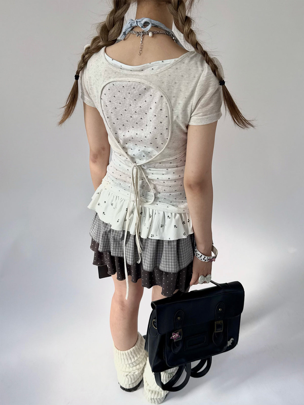 Angel Dot Faux-Layer Ruffle Short Sleeve Top