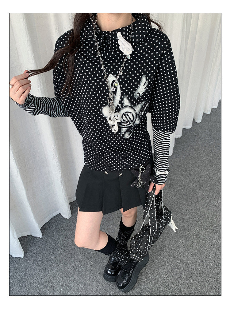 Polka Dot Collar Striped Layered Long Sleeve Top