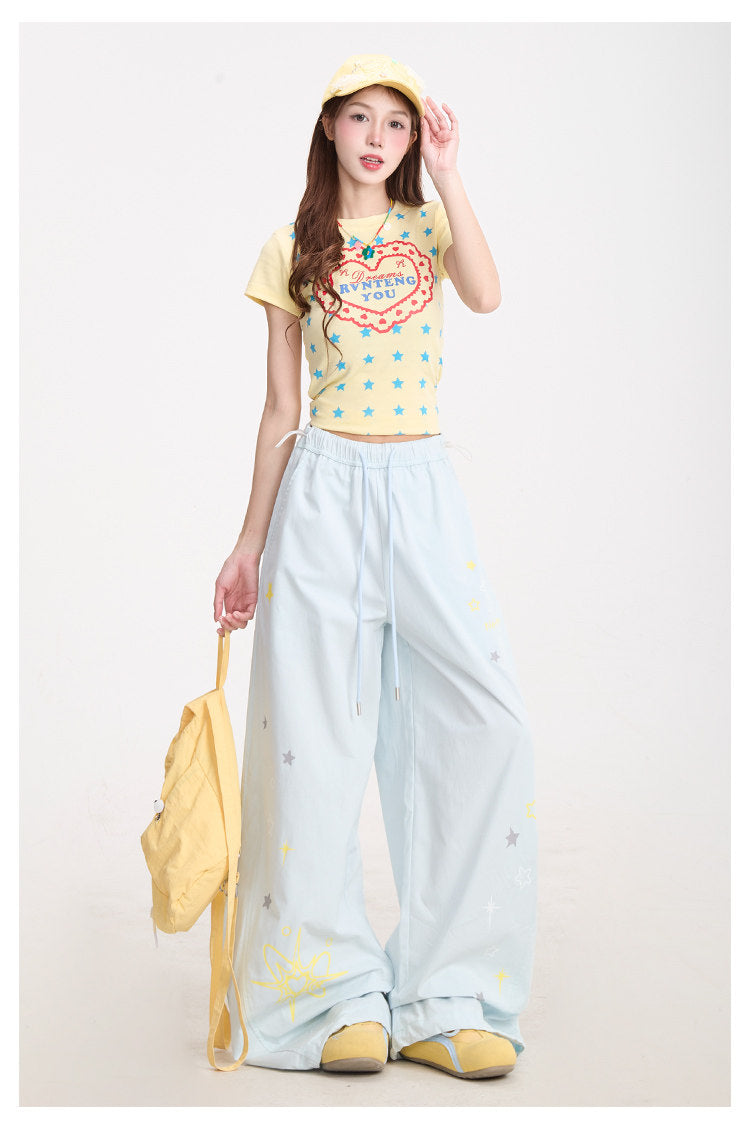 Dreams Star Baby Tee & Light Blue Wide-Leg Pants