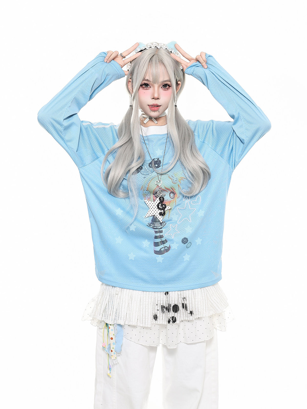 Star Stripe Mesh Long Sleeve Tee