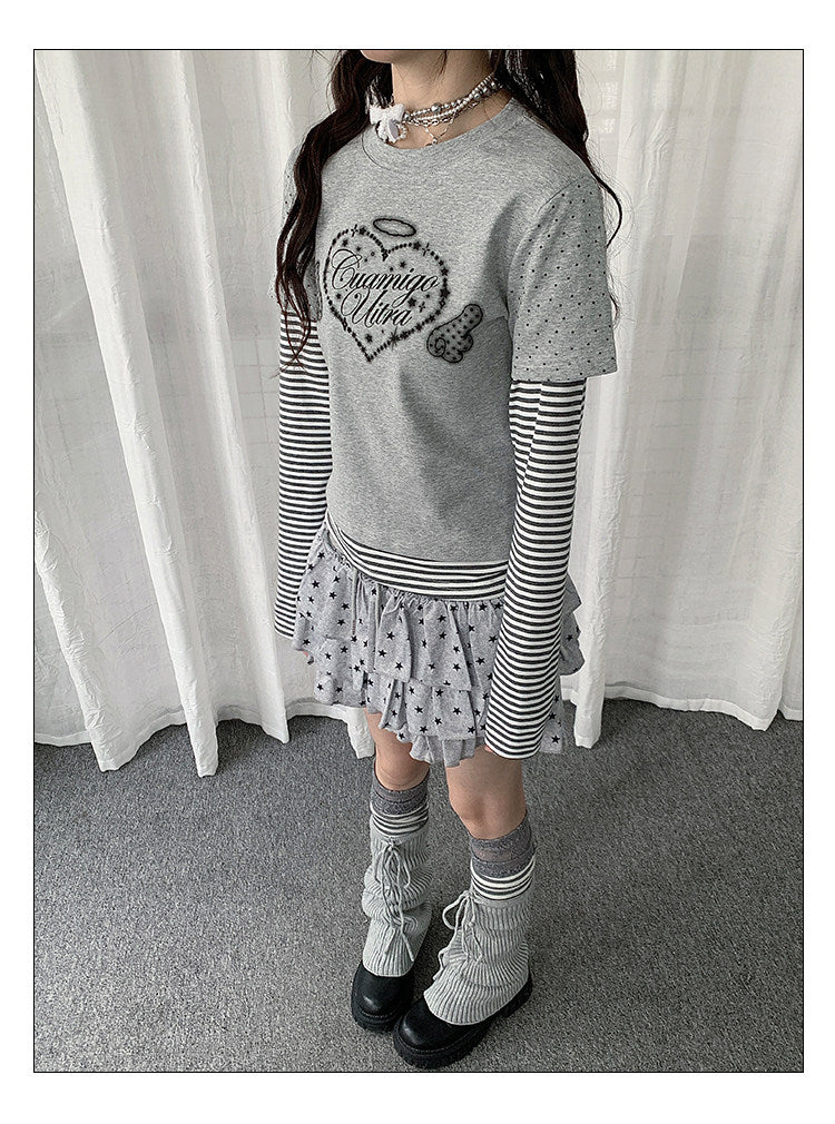 Angel Heart Stripe Layered Long Sleeve Top