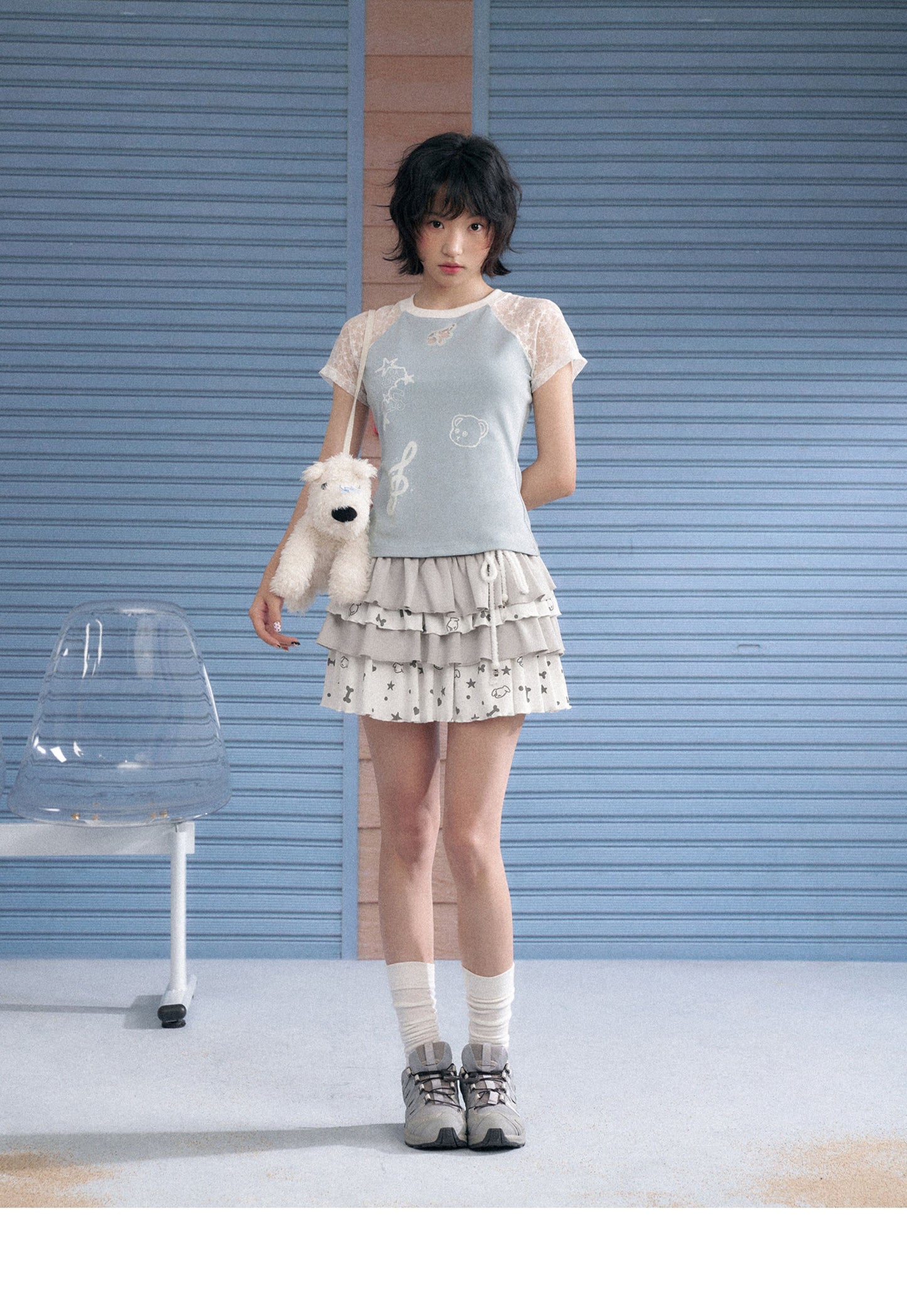 Ice Blue Lace Raglan Graphic Tee