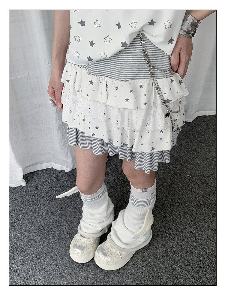 Star Stripe Tiered Ruffle Mini Skirt