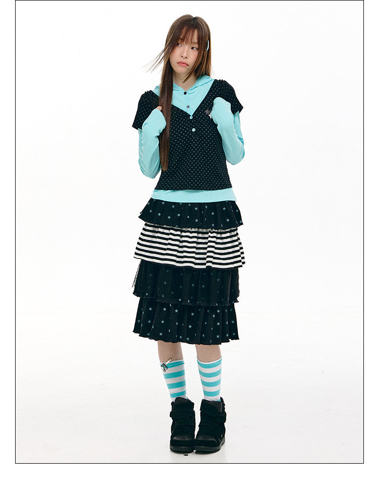 Star Stripe Tiered Ruffle Midi Skirt