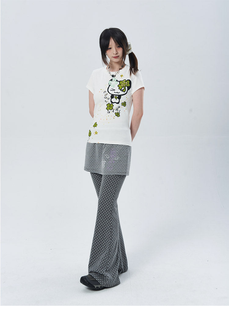 Polka Dot Layered Flare Skirt Pants