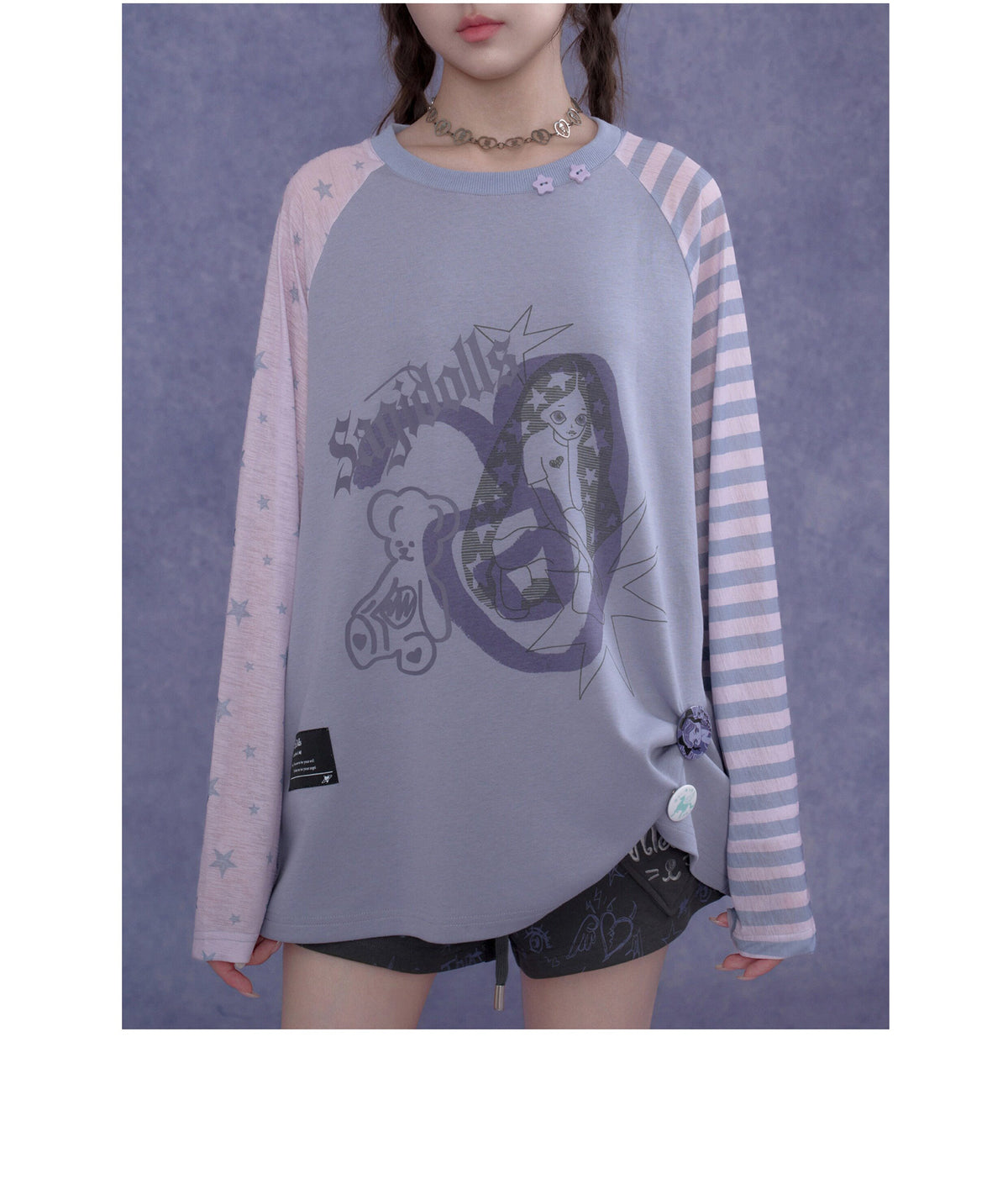 Lavender Star Stripe Raglan Graphic Long-Sleeve Tee