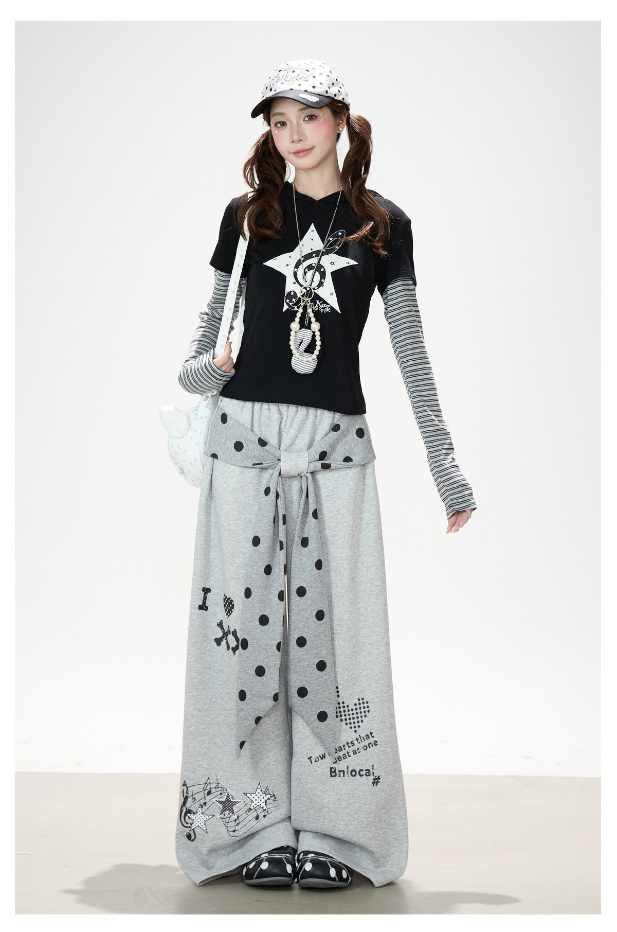 Music Note Star Tie-Waist Wide-Leg Sweatpants