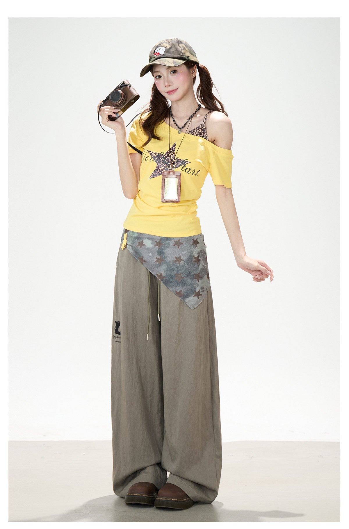Leopard Star Off-Shoulder Layered Tee