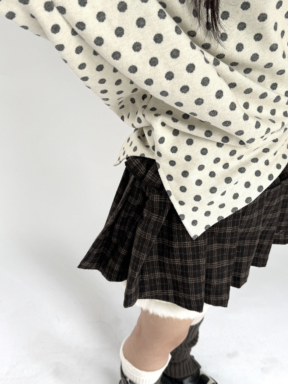 Buttercream Polka Dot Angel Wing Asymmetric Knit Sweater