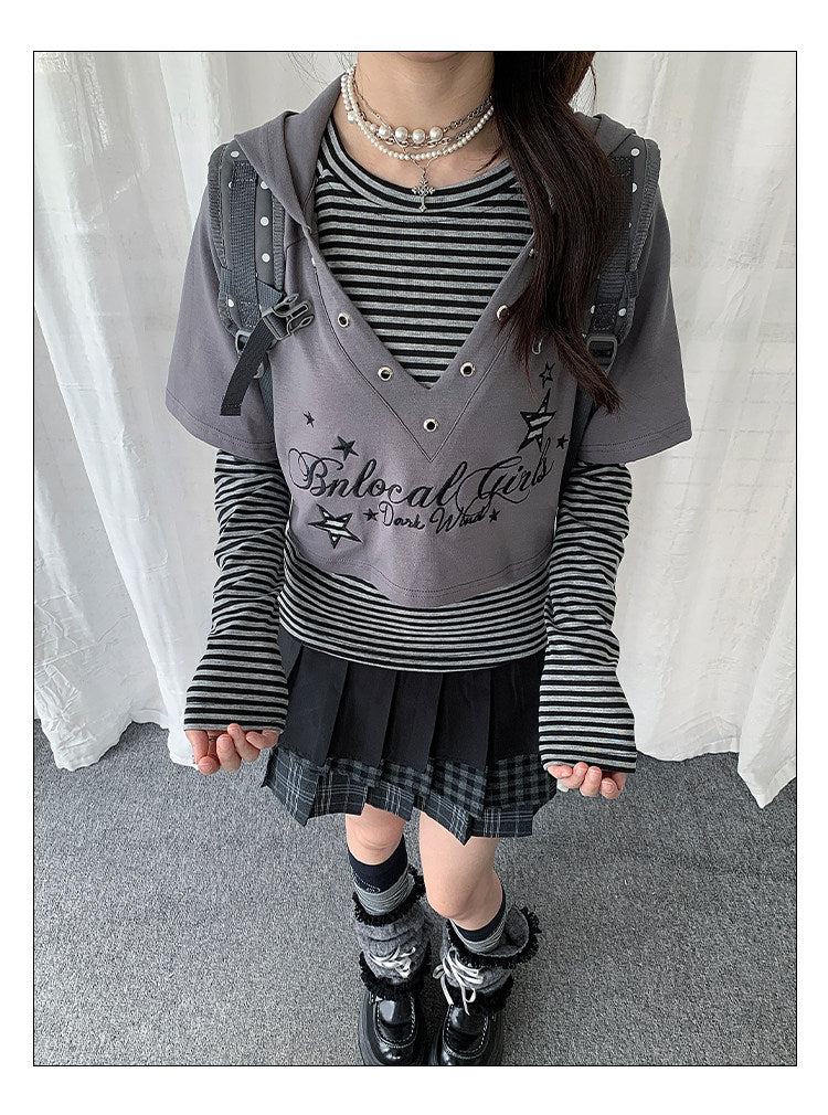 Star Whisper Layered Hoodie Two-Piece Top Set