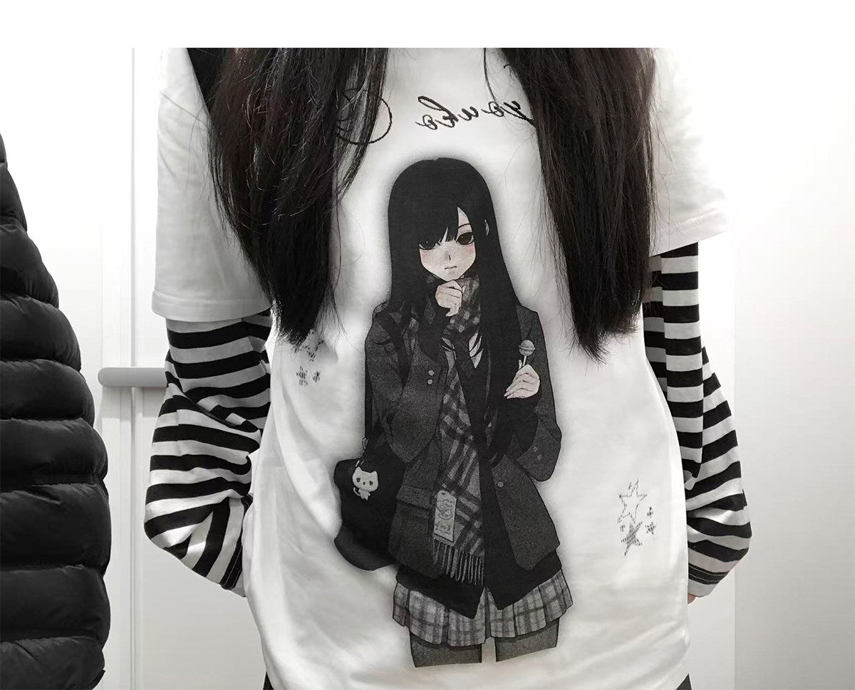 Room Doll Graphic Tee & Plaid Skirts