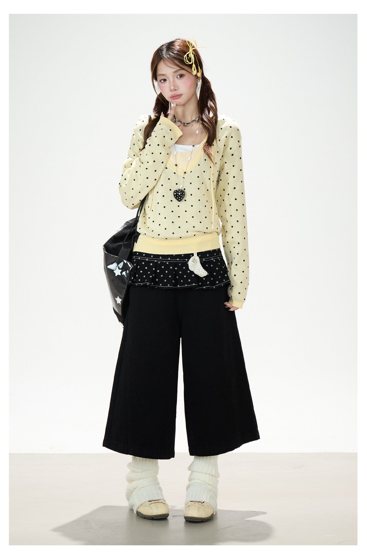 Polka-Dot Hooded Knit Sweater