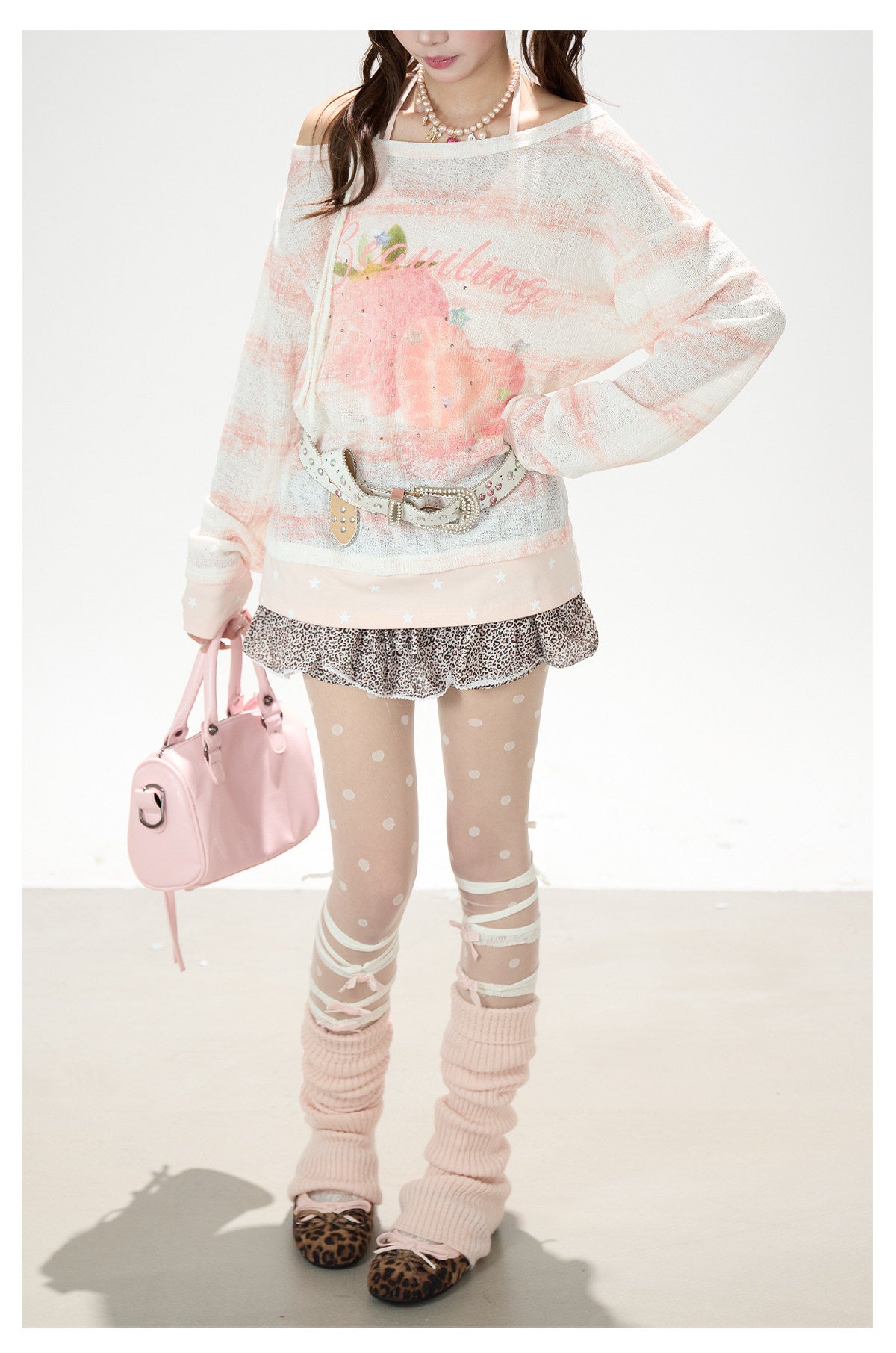 Summer Stripe Graphic Long Sleeve Top & Star Halter Cami