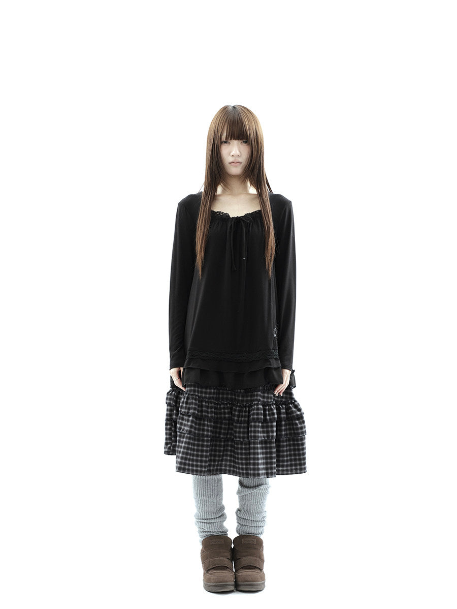 Plaid Ruffle-Tiered Midi Skirt