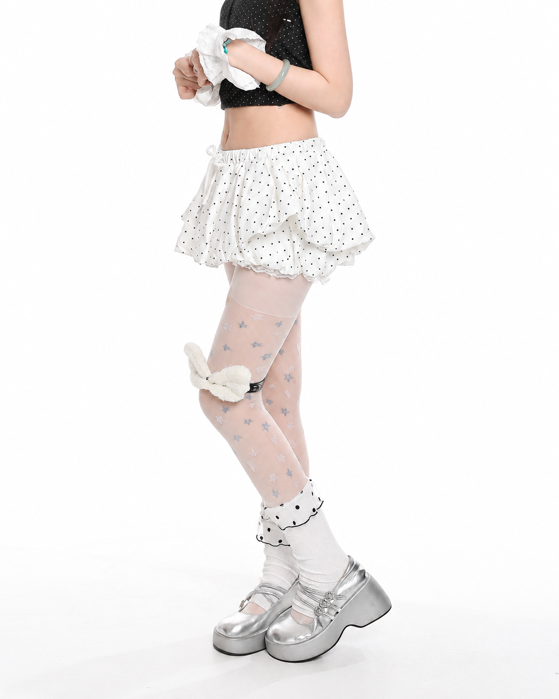 Polka Dot Bubble-Hem Ruffle Skort