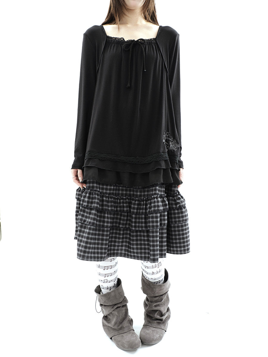 Plaid Ruffle-Tiered Midi Skirt