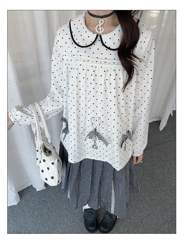 Polka Dot Bow Collar Top & Tiered Maxi Skirt