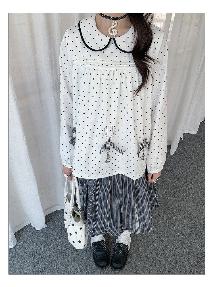 Polka Dot Bow Collar Top & Tiered Maxi Skirt
