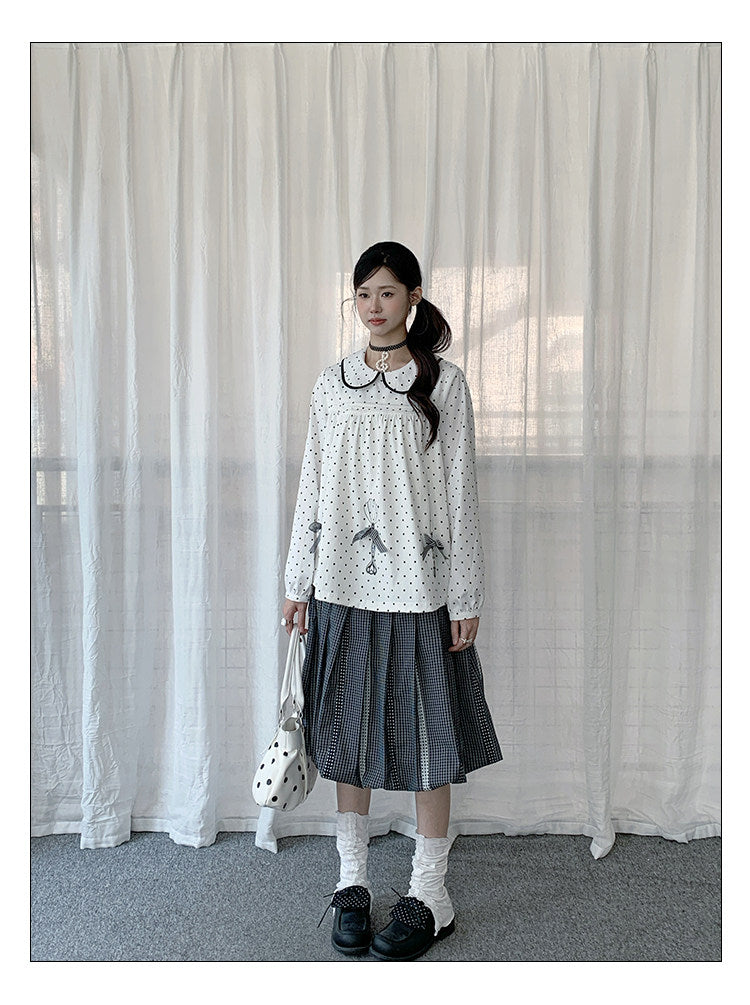 Polka Dot Bow Collar Top & Tiered Maxi Skirt