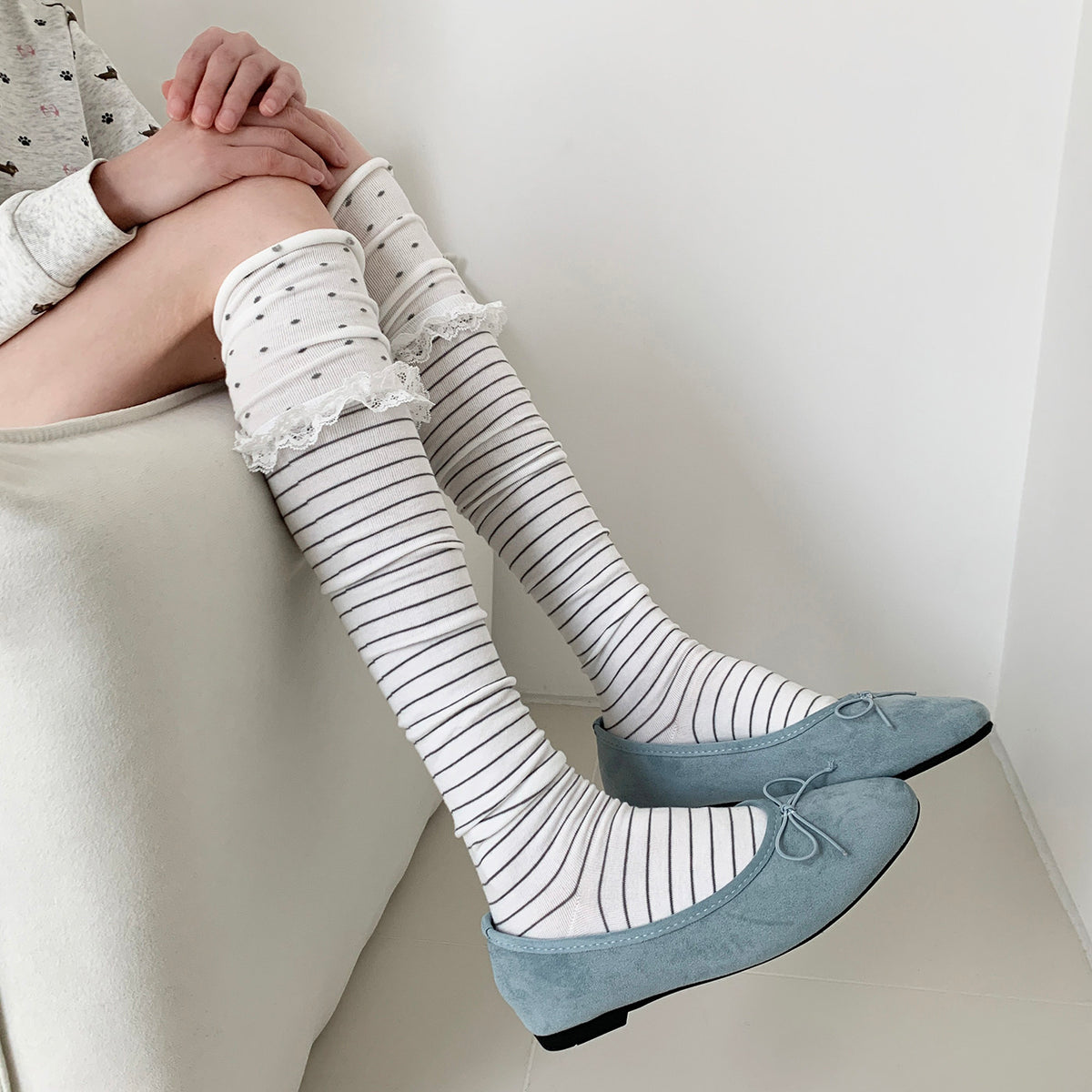 Lace Trim Patchwork Over-the-Knee Socks