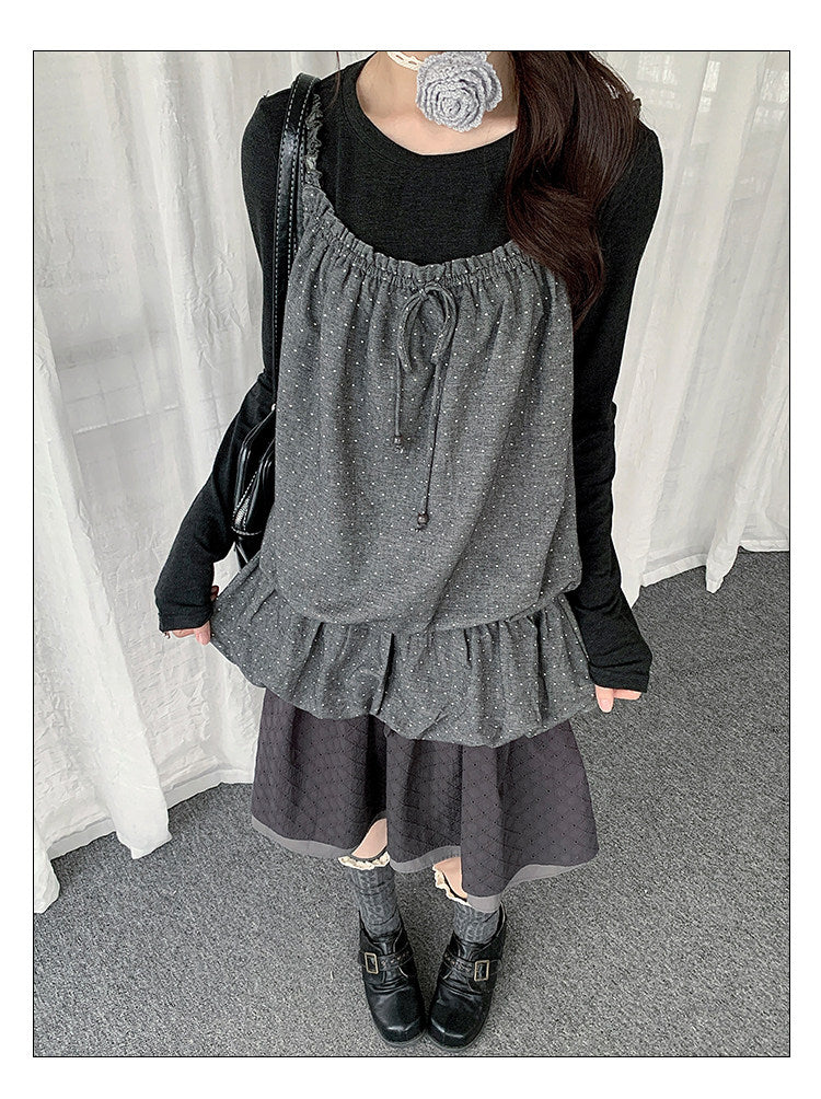 Polka Dot Ruffle Layered Two-Piece Top Set