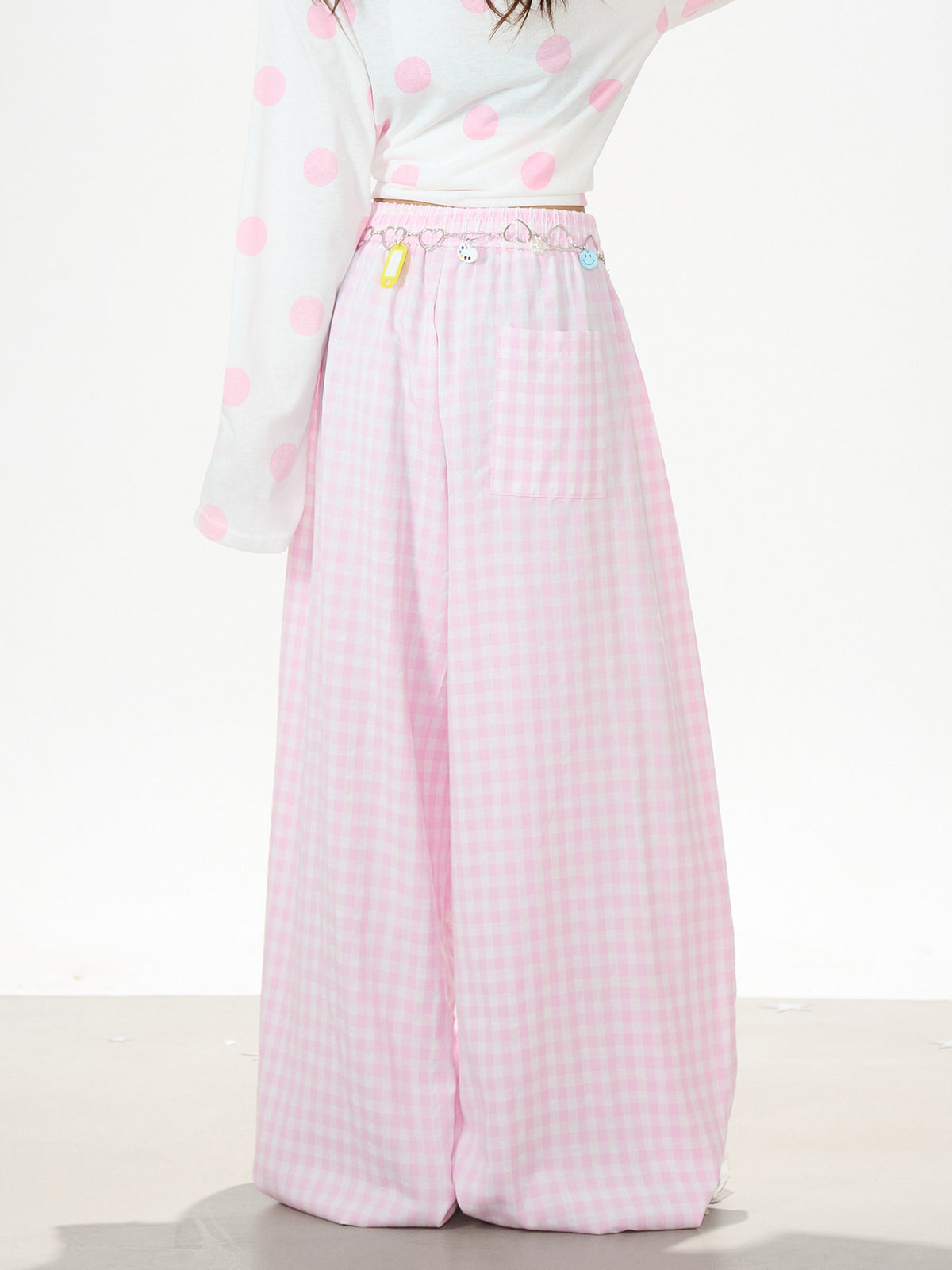 Gingham Oversized Wide-Leg Cargo Pants