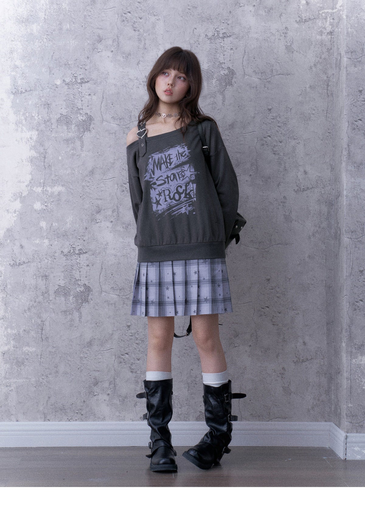 Heart-Strap Graphic Faux-Layered Sweatshirt Dress
