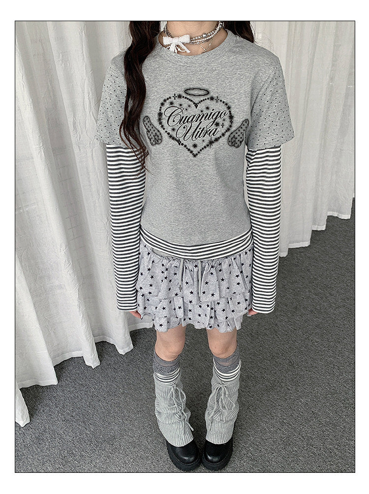 Angel Heart Stripe Layered Long Sleeve Top