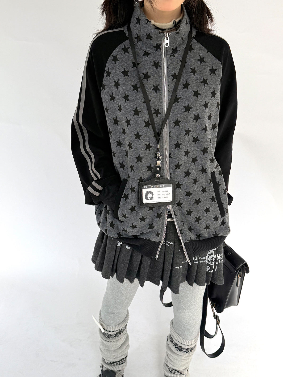 Music Note Rolled-Waist Pleated Mini Skirt