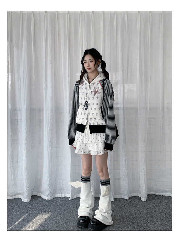 Star & Stripe Patchwork Zip-Up Hoodie