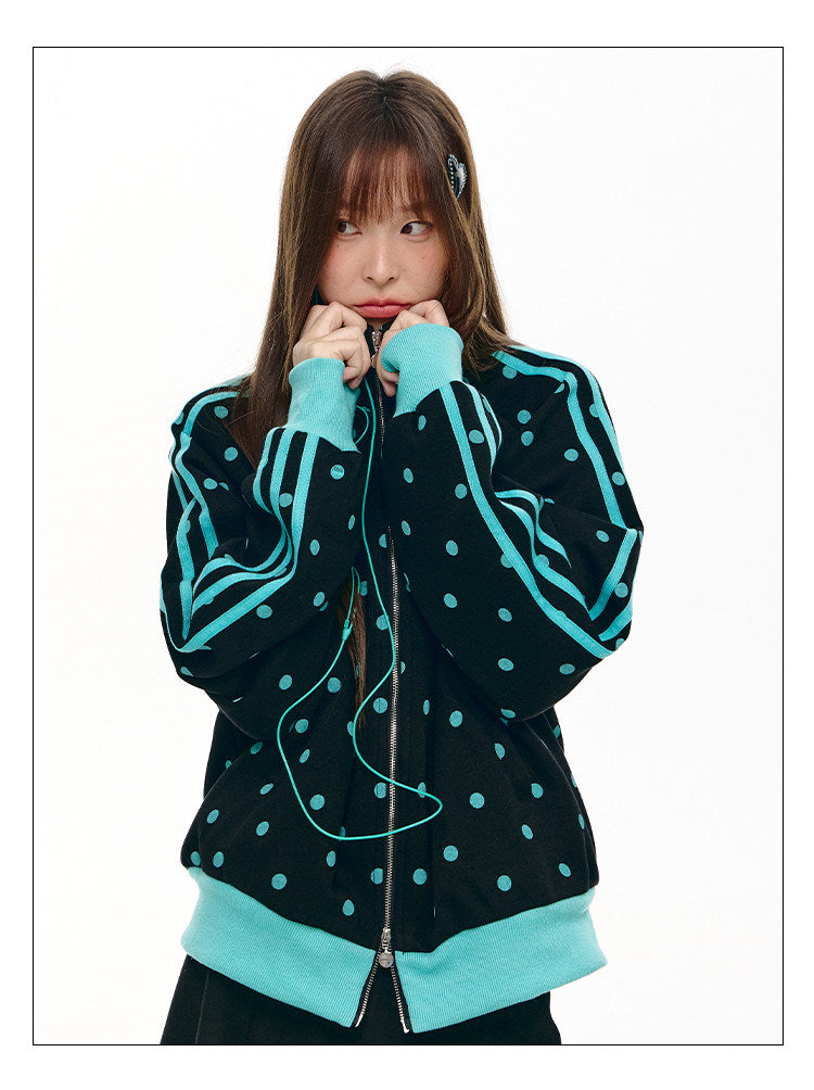 Mint Polka Dot Double-Zip Track Jacket