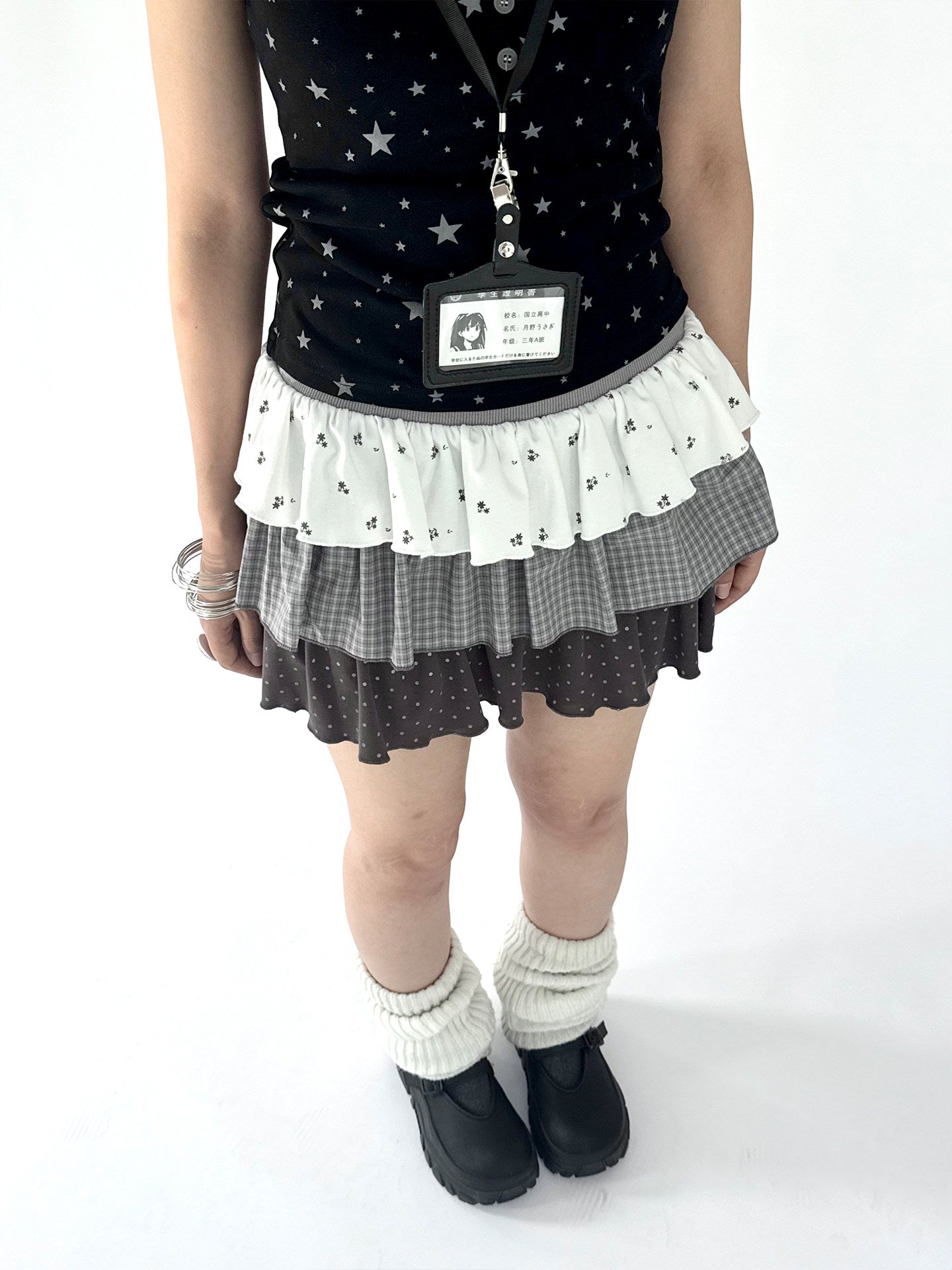Floral Plaid Tiered Low-Rise Mini Skirt