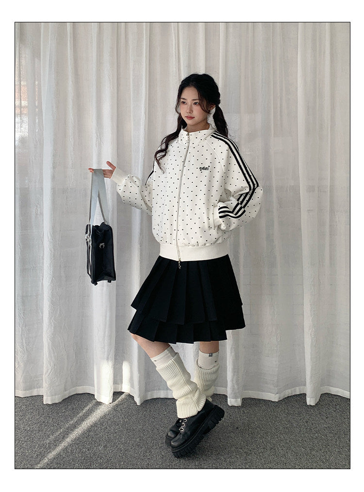 Polka Dot Contrast-Stripe Track Jacket