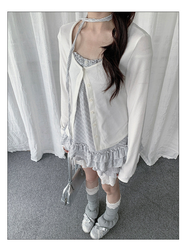 Ruffle Cami & Soft Cardigan Two-Piece Layered Top Set