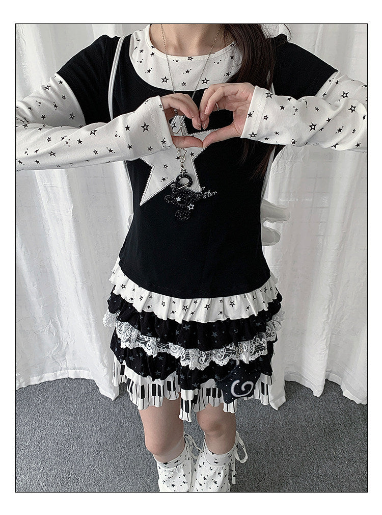 Star Appliqué Layered Long Sleeve Top