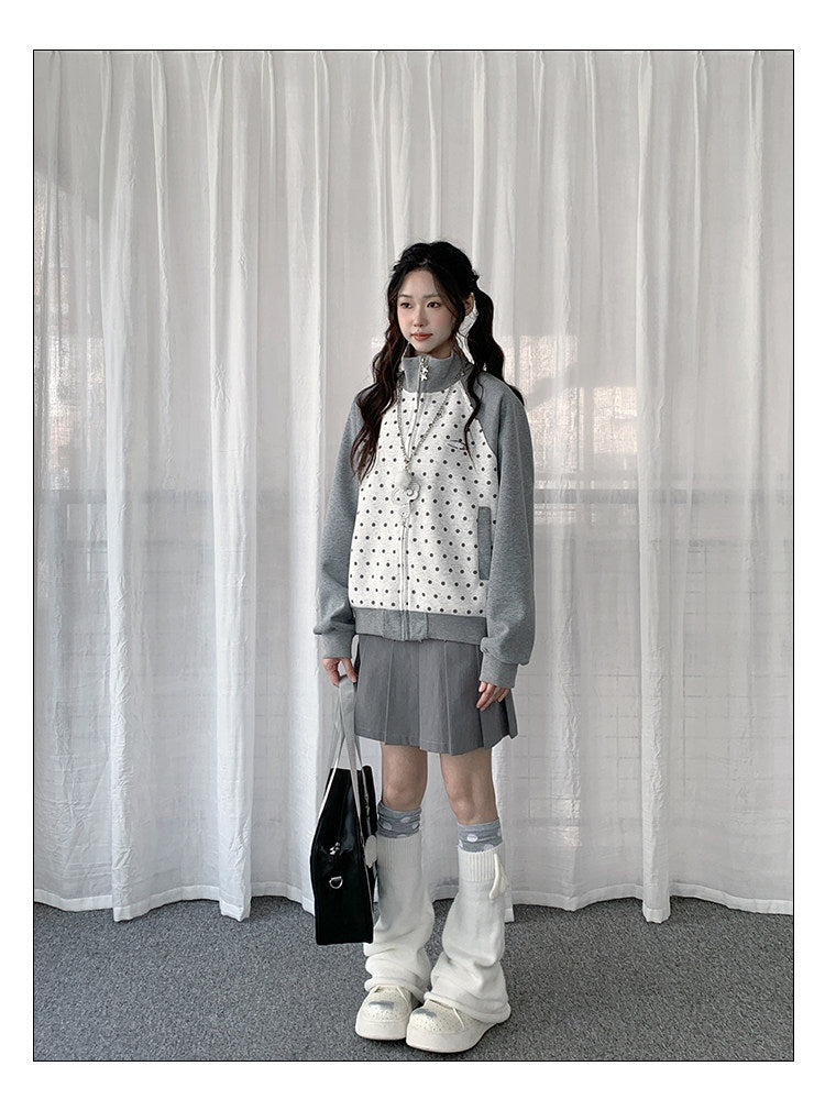 Contrast Polka Dot Zip-Up Jacket