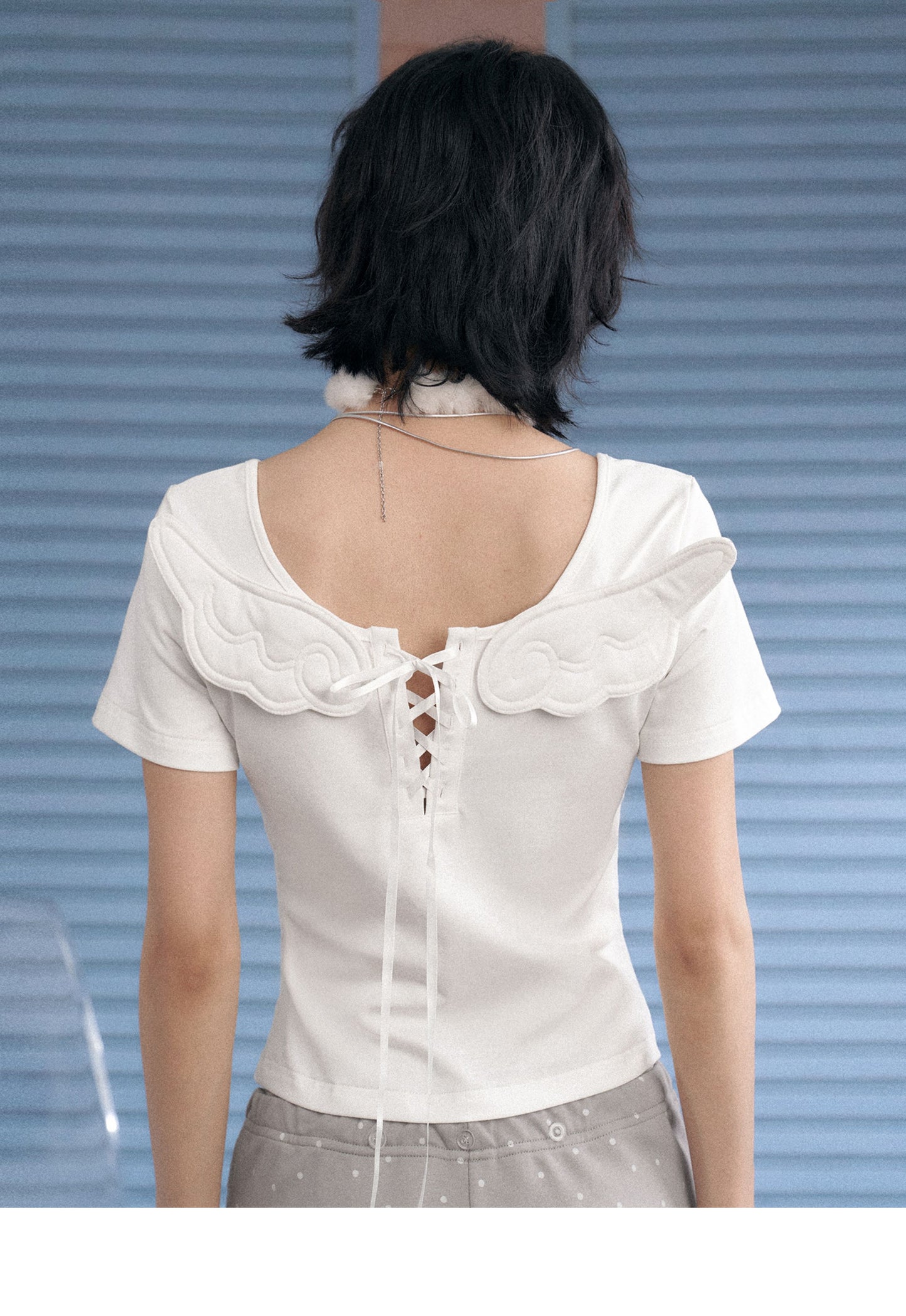 Angel Wing Lace-Up Rhinestone Tee