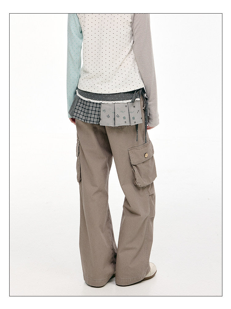 Plaid Panel Layering Wrap Skirt