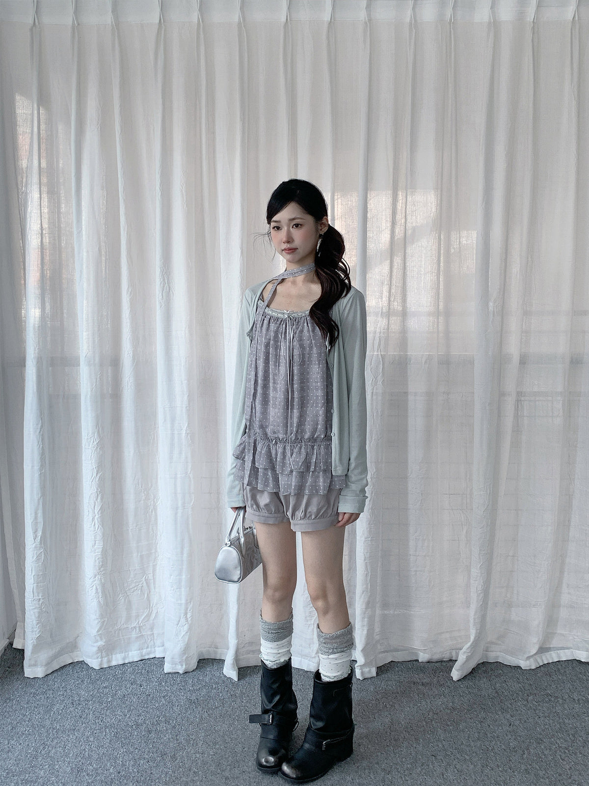 Polka Dot Lace Trim Cami & Cardigan Set