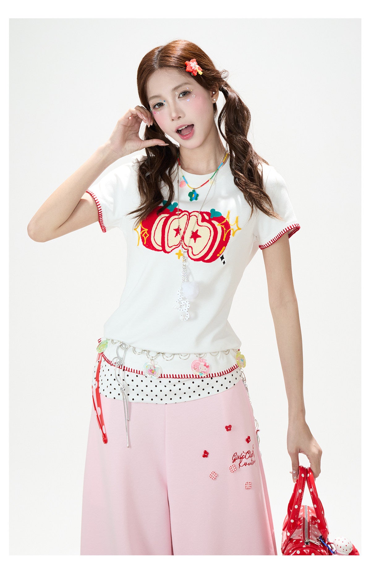 Apple Star Graphic Baby Tee & Denim Bermuda Pants