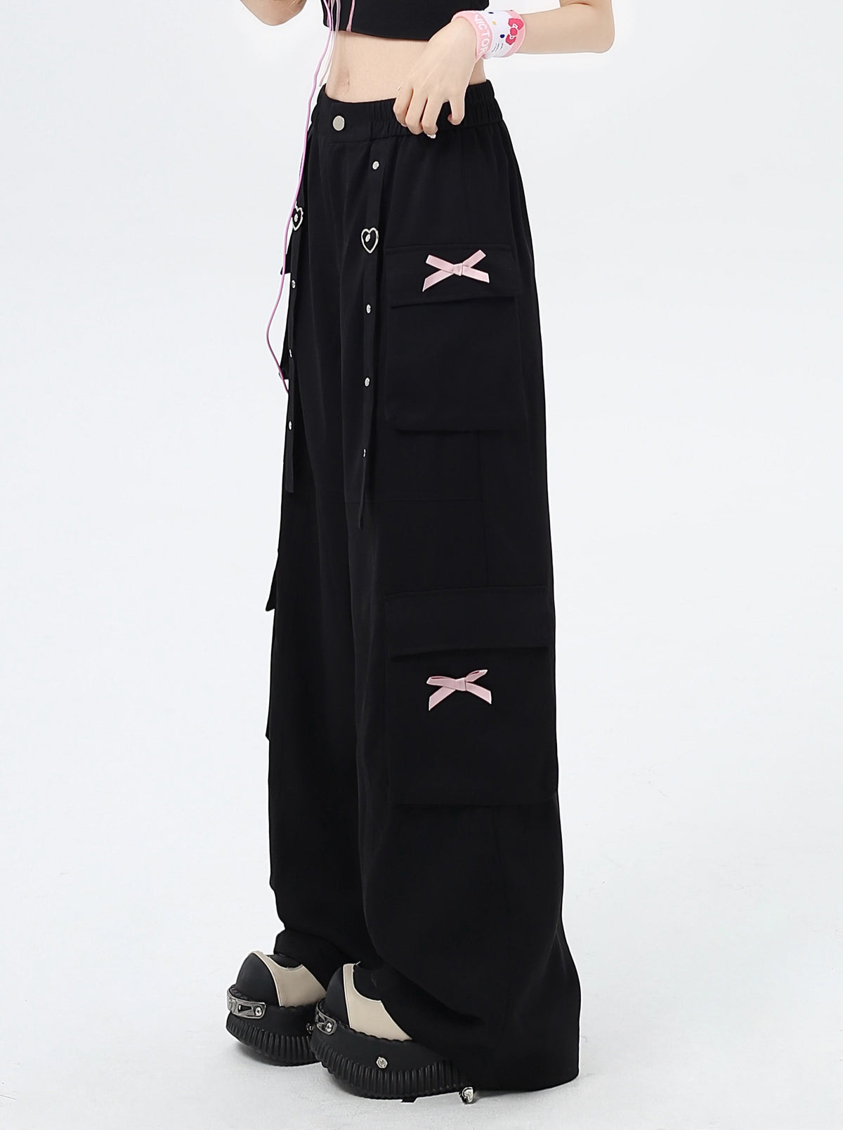Heart Bow Pocket Wide-Leg Cargo Pants