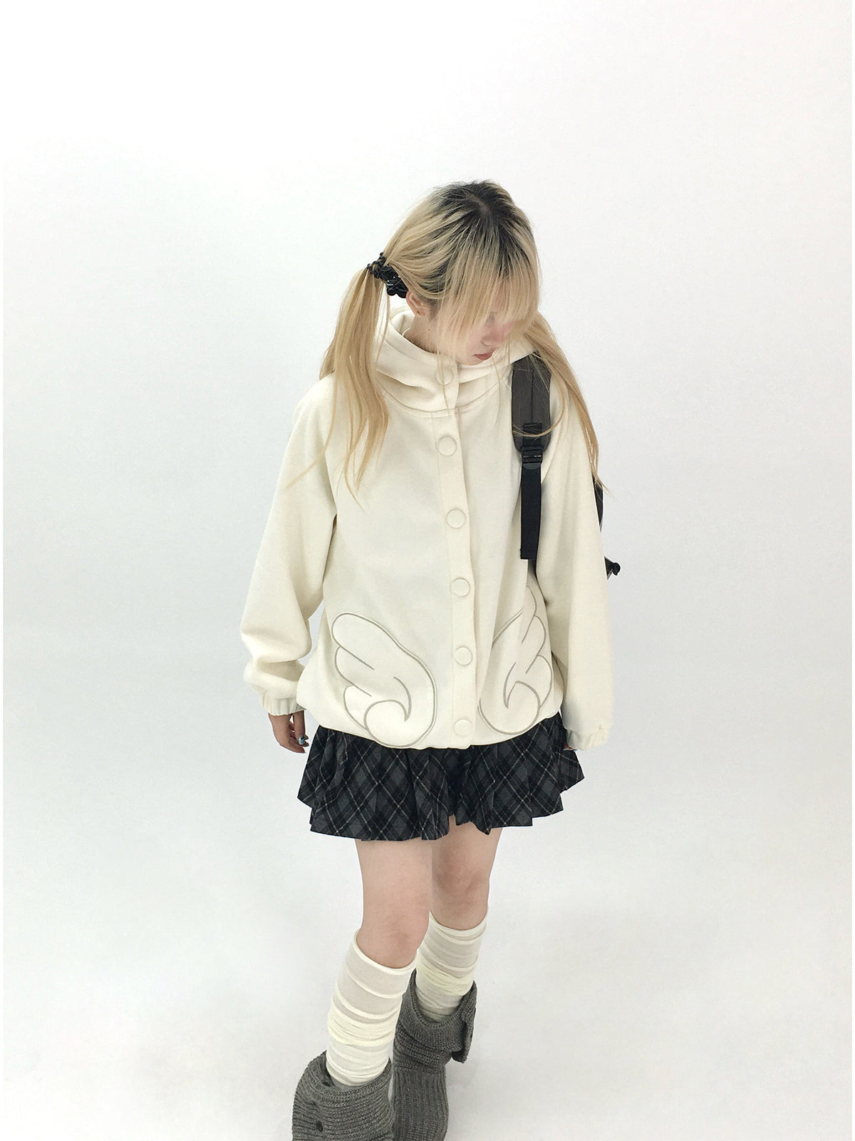Dusty Blue & Ivory Fleece-Lined Cat Ear Wing Pocket Hooded Jacket