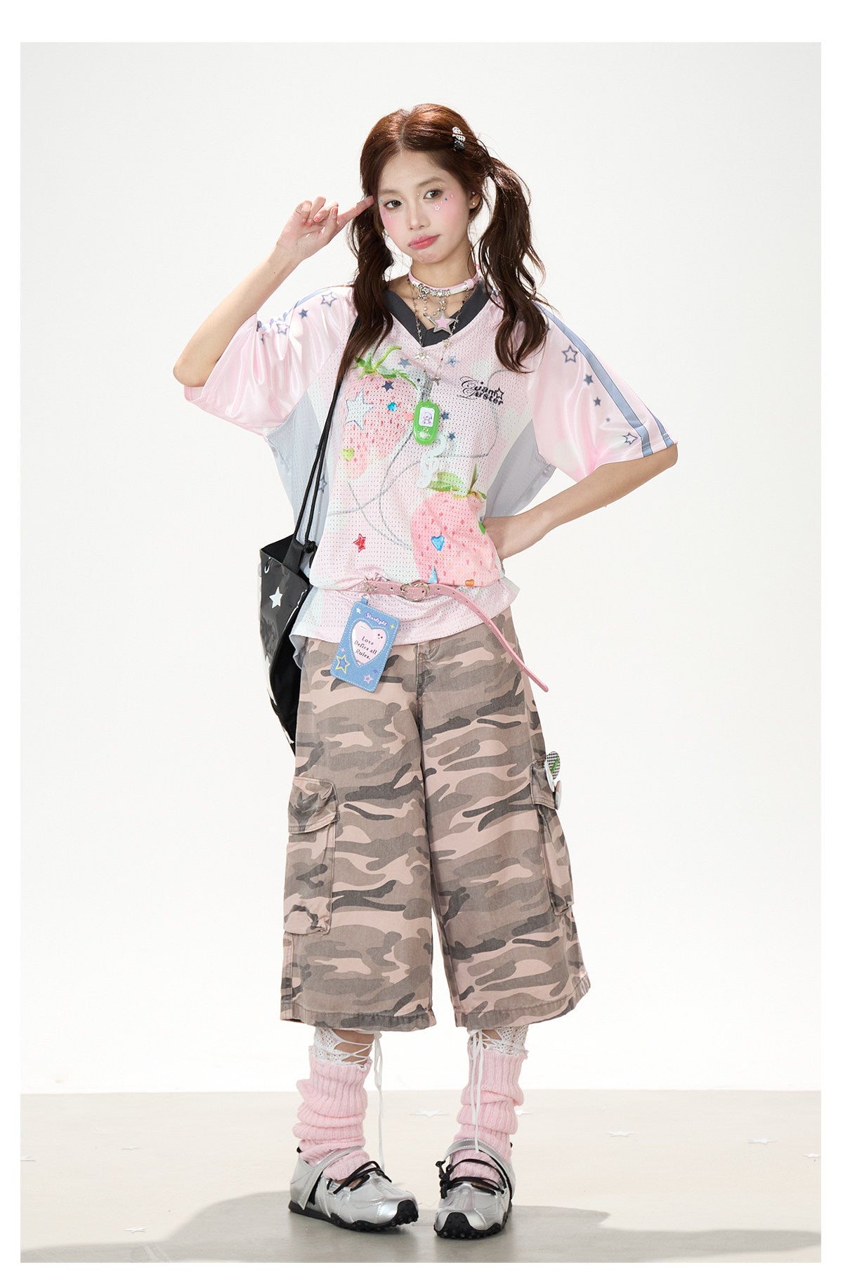 Angel Fruit Mesh Tee & Pink Camo Cargo Shorts