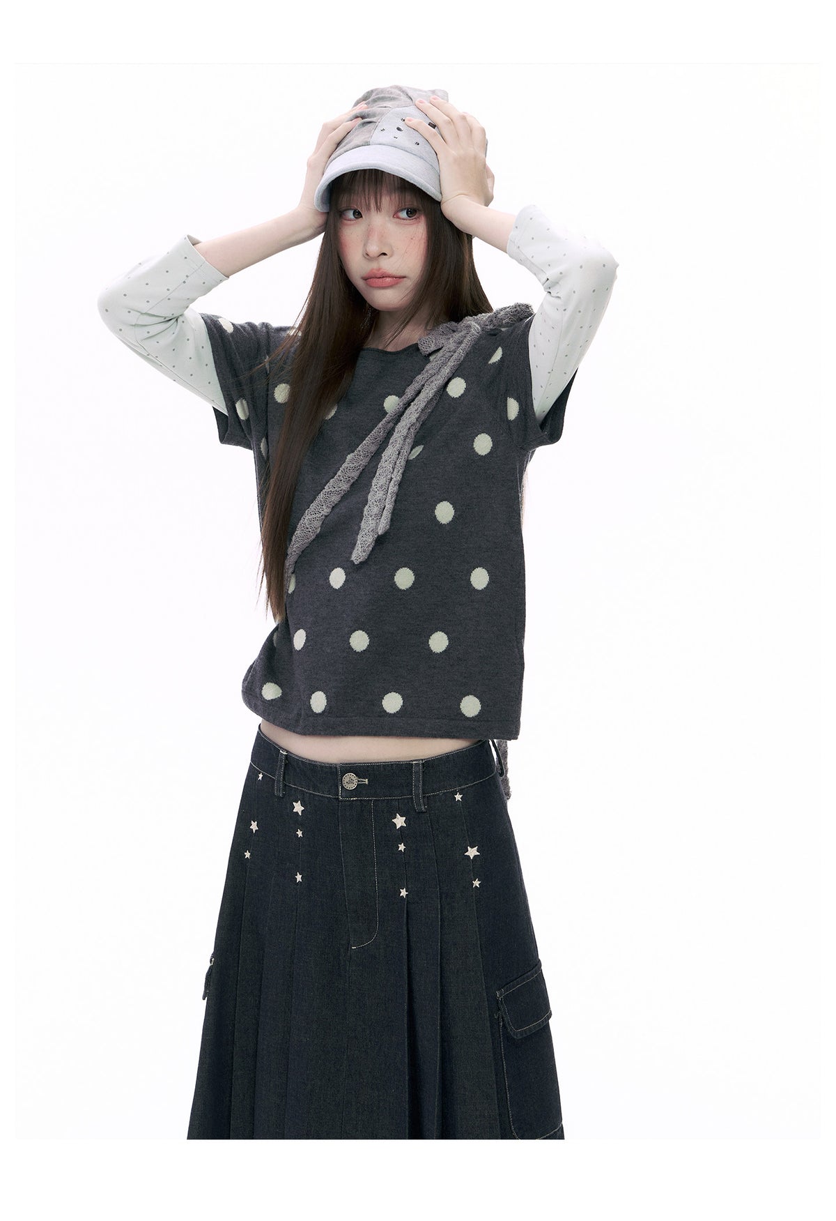 Polka Dot Wool-Blend Short Sleeve Knit Top