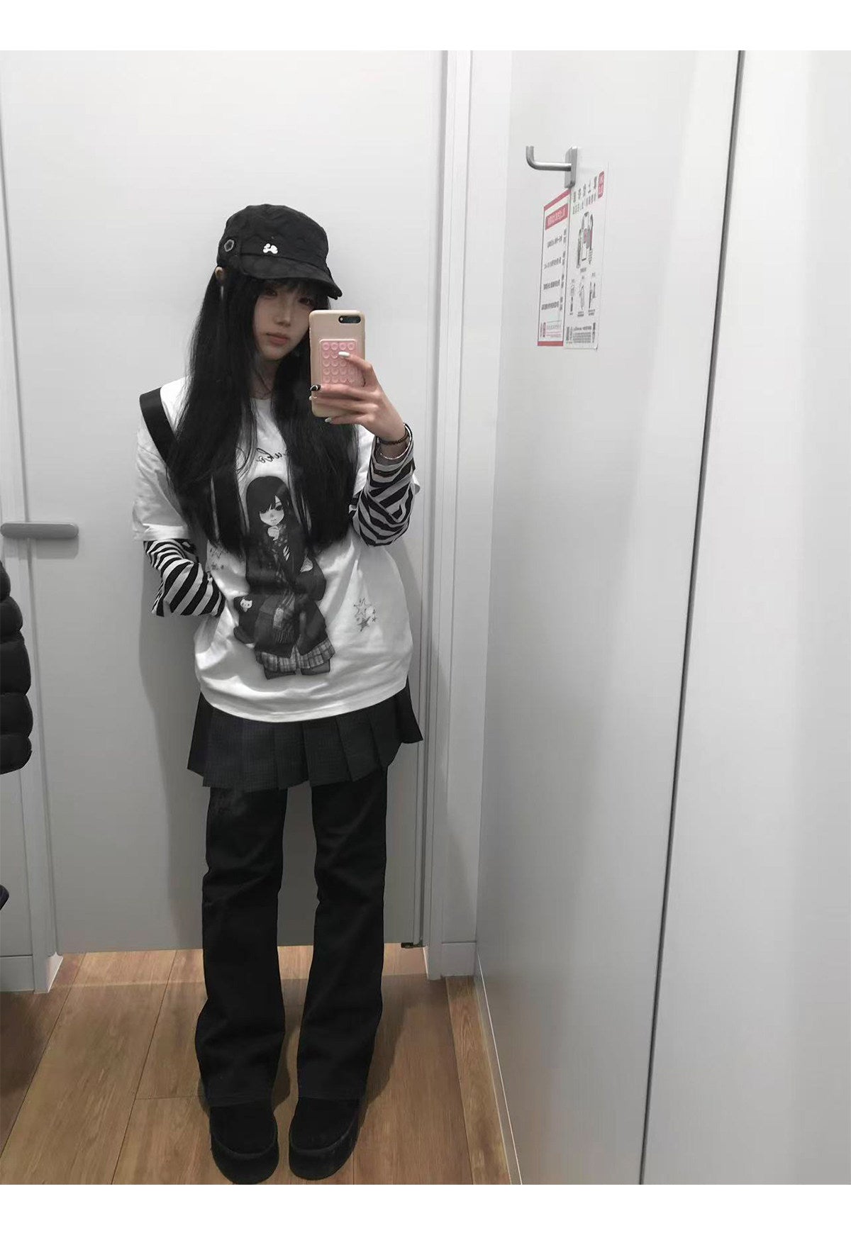 Room Doll Graphic Tee & Plaid Skirts