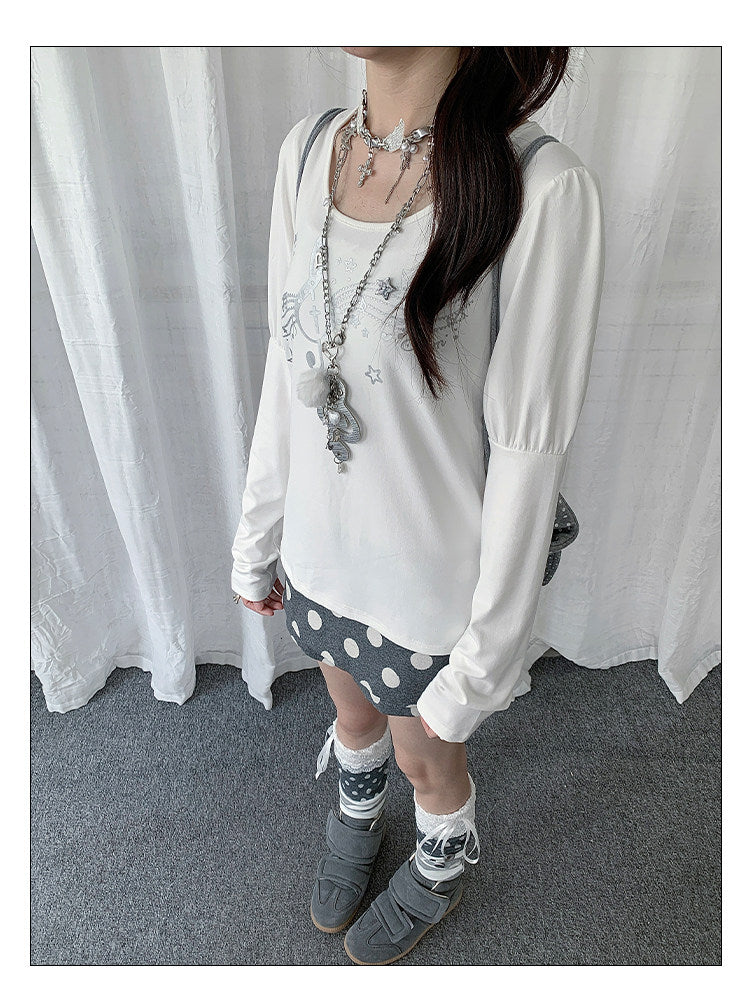 Wish Melody Puff-Sleeve Long Sleeve Top